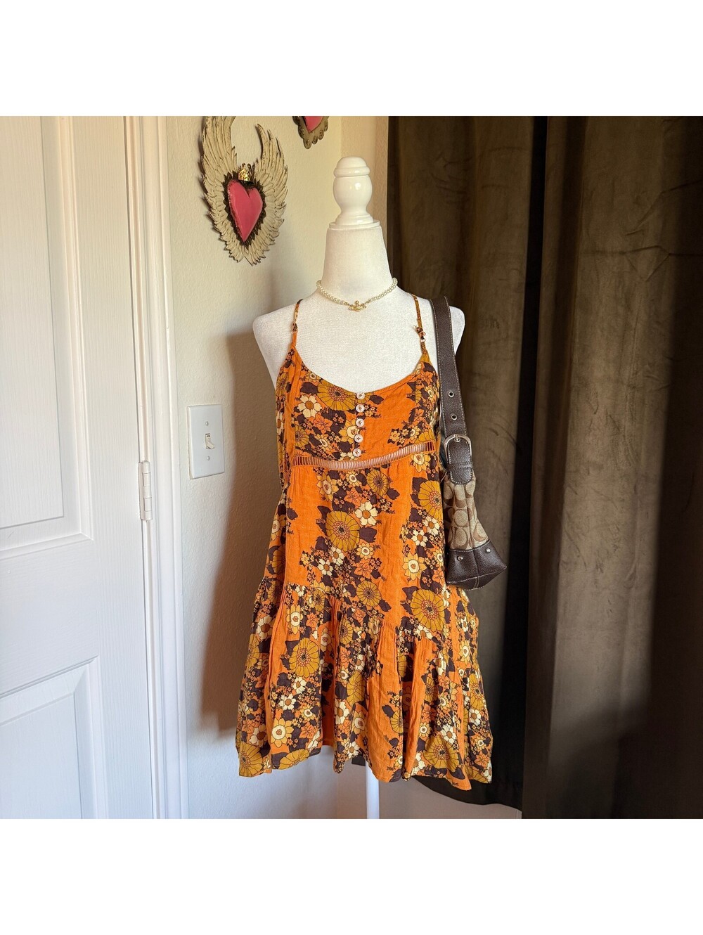 Urban Outfitters Georgia Tiered Mini Dress Fall Floral Button Detail Bohemian